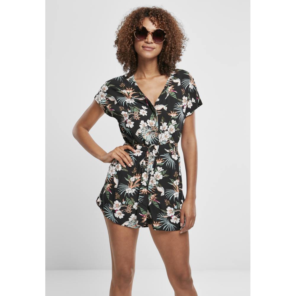 Urban Classics - Viscose Belt Tropical Playsuit - Black